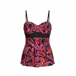 Elle XL Pink Orange Paisley Silky Camisole Bustier Top Padded Bust Smocked Back